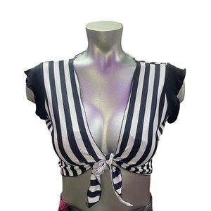 Women's Tie Front Referee Crop Top for Halloween Costume